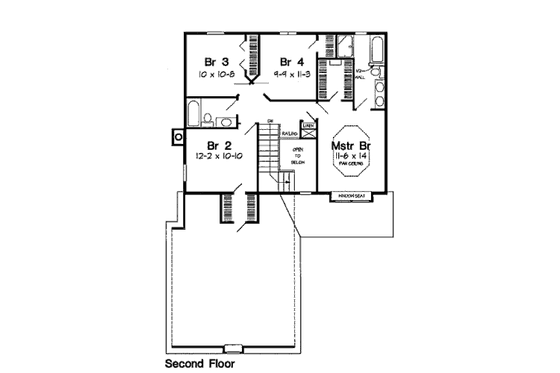 Floor Plan - Upper Floor for Traditional House Plan #312-805 - 4 bed, 2.5 bath