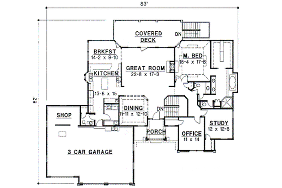 Floor Plan - Main Floor for Traditional House Plan #67-382 - 3 bed, 4.5 bath