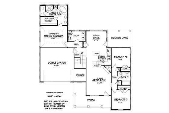 Floor Plan - Main Floor for Bungalow House Plan #424-179 - 3 bed, 2 bath