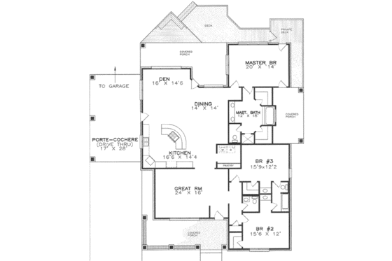 Floor Plan - Main Floor for Craftsman House Plan #8-107 - 3 bed, 2.5 bath
