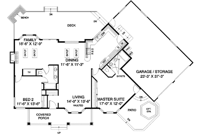 Home Plan - Floor Plan - Main Floor for Country House Plan #60-226 - 2 bed, 2 bath