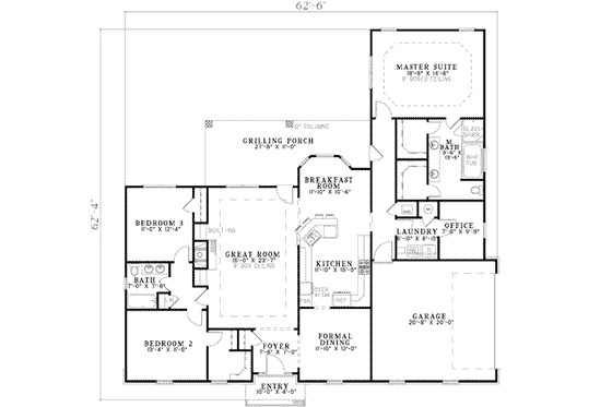 Floor Plan - Main Floor for Southern House Plan #17-2186 - 3 bed, 2 bath
