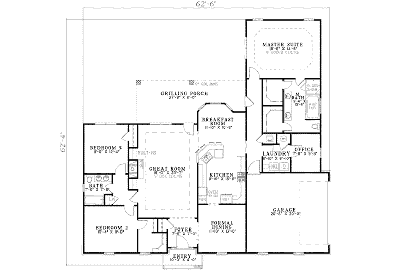 Home Plan - Floor Plan - Main Floor for Southern House Plan #17-2186 - 3 bed, 2 bath