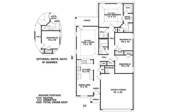 Floor Plan - Main Floor for Southern House Plan #81-172 - 3 bed, 2 bath