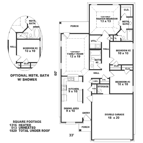 Floor Plan - Main Floor for Southern House Plan #81-172 - 3 bed, 2 bath