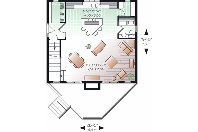 Architectural House Design - Floor Plan - Main Floor for Contemporary House Plan #23-755 - 1 bed, 1.5 bath