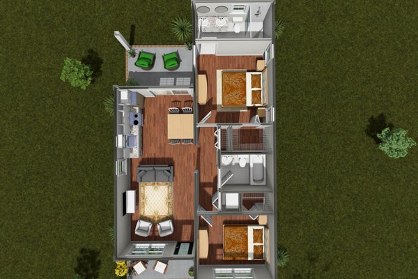 Architectural House Design - Floor Plan - Main Floor 1 for Cottage House Plan #513-2455 - 2 bed, 2 bath