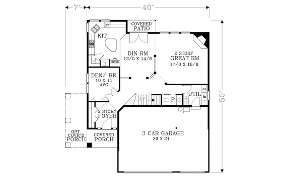 Floor Plan - Main Floor for Craftsman House Plan #53-526 - 4 bed, 2.5 bath