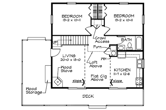 Floor Plan - Main Floor for Bungalow House Plan #312-786 - 2 bed, 1 bath