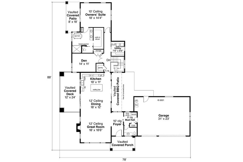 Home Plan - Floor Plan - Main Floor for Modern House Plan #124-1249 - 3 bed, 2.5 bath
