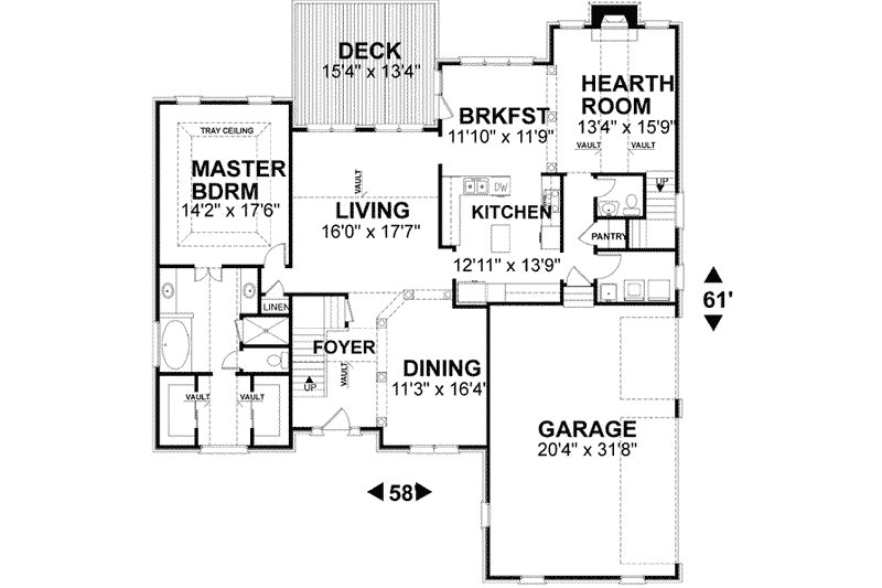Home Plan - Floor Plan - Main Floor for European House Plan #56-200 - 4 bed, 3.5 bath
