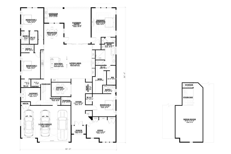 House Plan Design - Floor Plan - Main Floor for Cottage House Plan #1112-2 - 4 bed, 4.5 bath