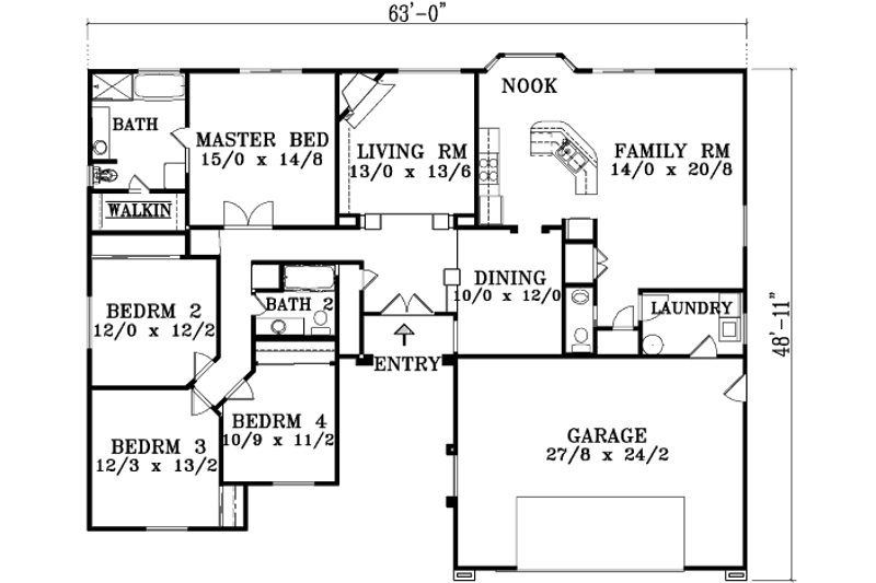 House Plan Design - Floor Plan - Main Floor for Mediterranean House Plan #1-1417 - 3 bed, 2.5 bath