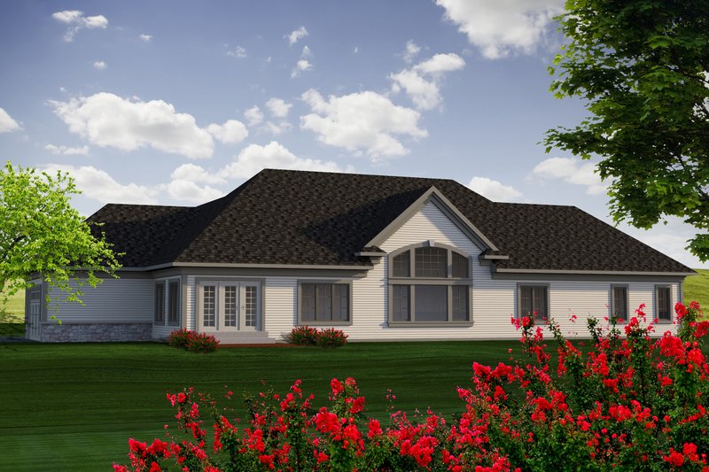 Dream House Plan - Exterior - Rear Elevation for Ranch House Plan #70-1177 - 3 bed, 2.5 bath