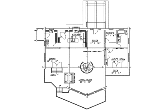 Floor Plan - Main Floor for Log House Plan #117-102 - 3 bed, 2 bath