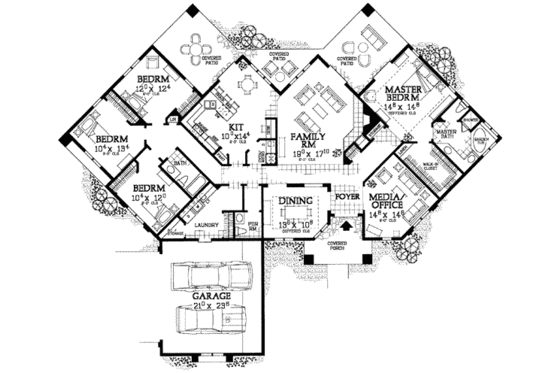 Floor Plan - Main Floor for Adobe / Southwestern House Plan #72-221 - 4 bed, 2.5 bath
