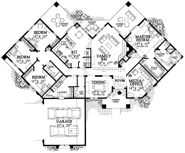Architectural House Design - Adobe / Southwestern Floor Plan - Main Floor Plan #72-221