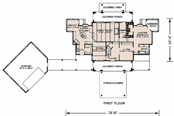 Floor Plan - Main Floor for Adobe / Southwestern House Plan #140-142 - 4 bed, 2.5 bath