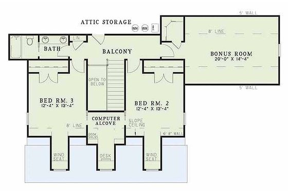 Craftsman style house plan, upper level floor plan