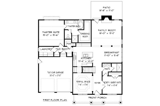Floor Plan - Main Floor for Bungalow House Plan #413-880 - 4 bed, 4 bath