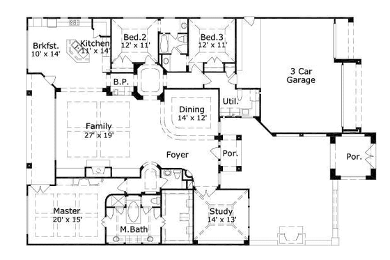 Floor Plan - Main Floor for Mediterranean House Plan #411-164 - 3 bed, 2.5 bath