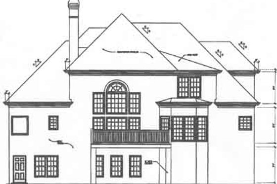 Exterior - Rear Elevation for European House Plan #129-154 - 4 bed, 3.5 bath
