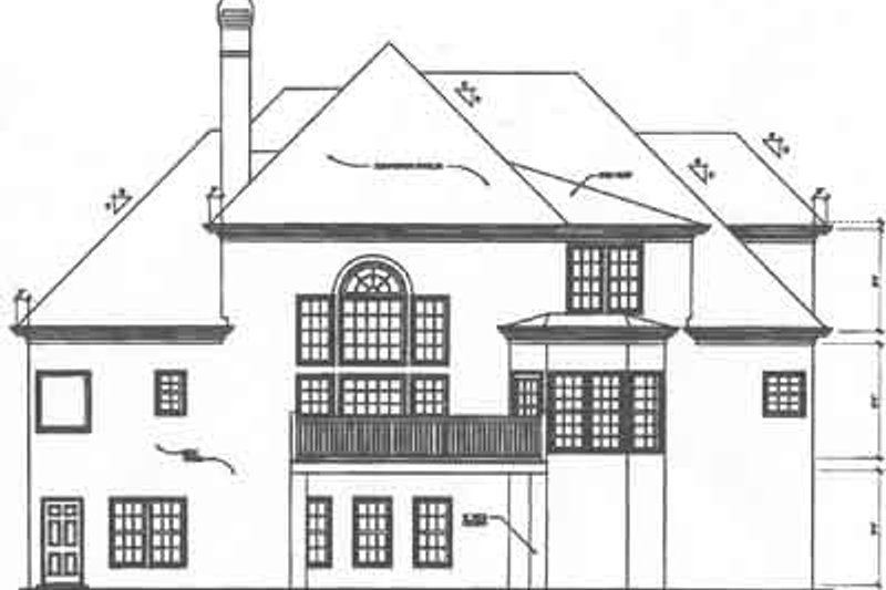 Home Plan - Exterior - Rear Elevation for European House Plan #129-154 - 4 bed, 3.5 bath