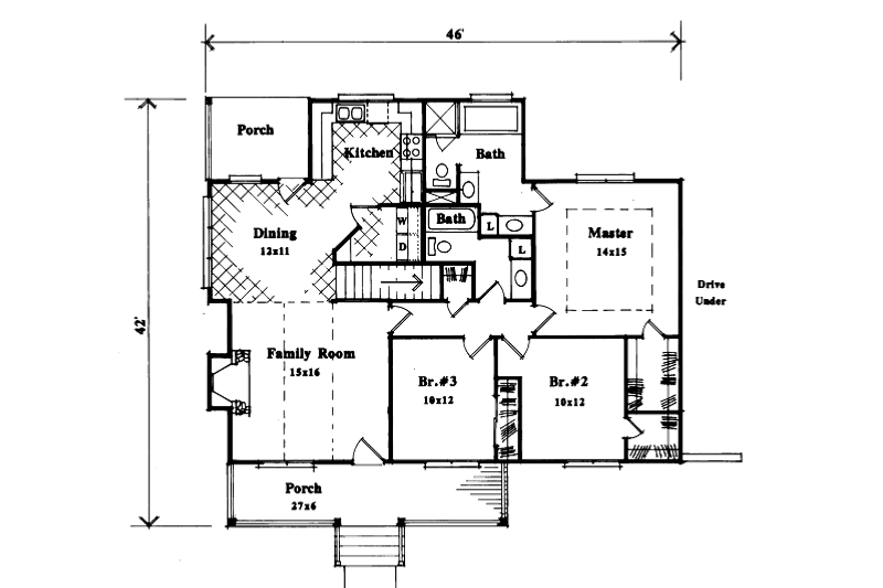 Home Plan - Floor Plan - Main Floor for Traditional House Plan #41-113 - 3 bed, 2 bath