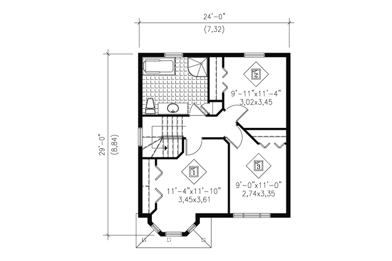 House Blueprint - Floor Plan - Upper Floor for Victorian House Plan #25-4048 - 3 bed, 1.5 bath