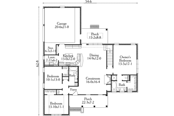 Floor Plan - Main Floor for Traditional House Plan #406-184 - 3 bed, 2 bath