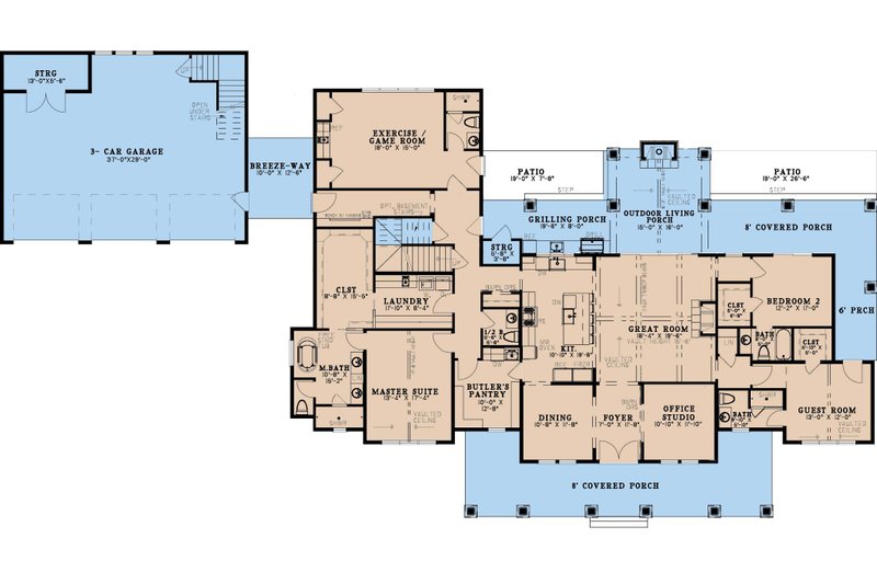 Home Plan - Floor Plan - Main Floor for Farmhouse House Plan #923-435 - 3 bed, 4.5 bath