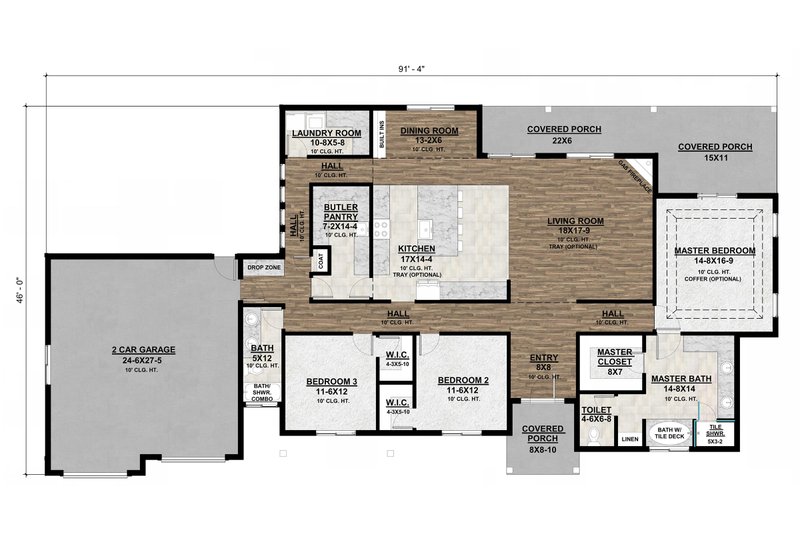 House Blueprint - Floor Plan - Main Floor for Craftsman House Plan #1077-2 - 3 bed, 2 bath