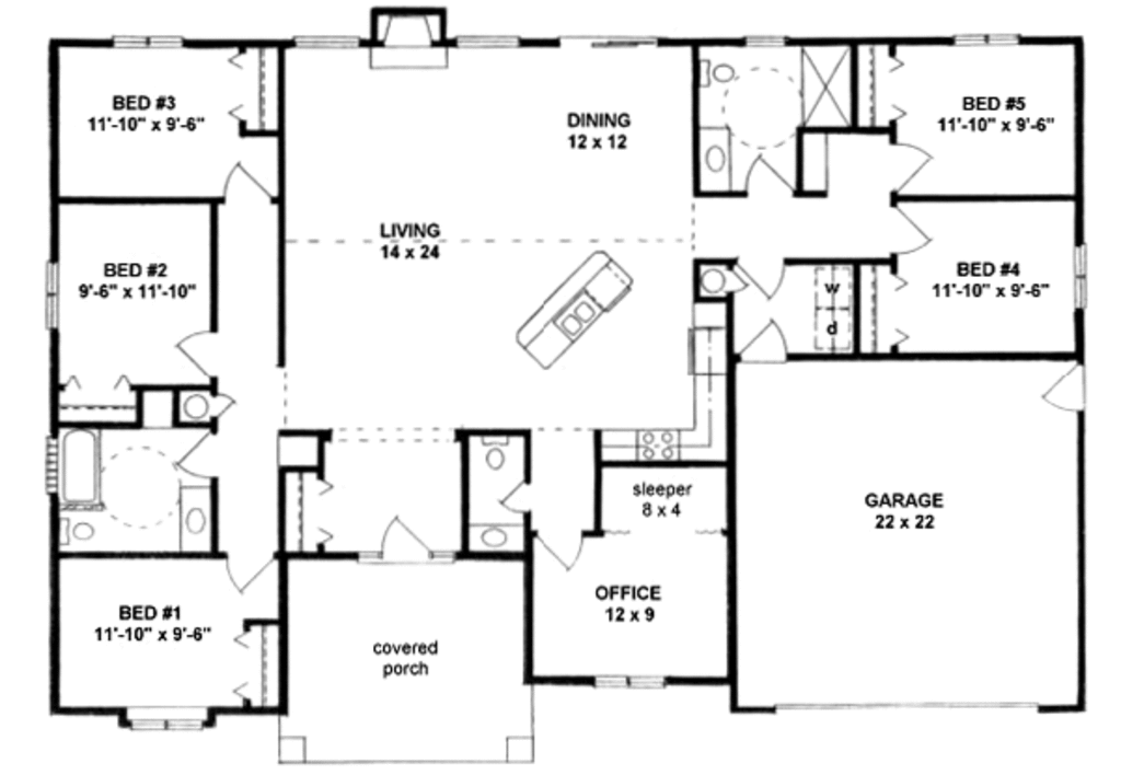 Ranch Style House Plan 5 Beds 2.5 Baths 2072 Sq/Ft Plan