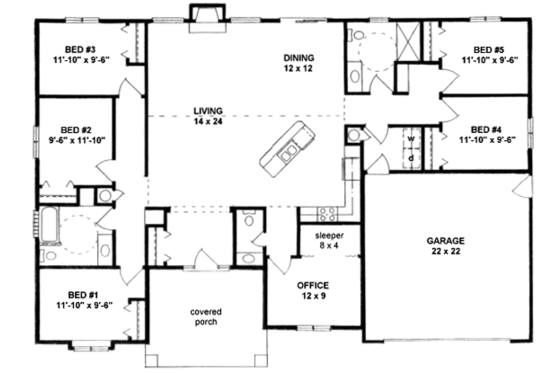 Floor Plan - Main Floor for Ranch House Plan #58-183 - 5 bed, 2.5 bath