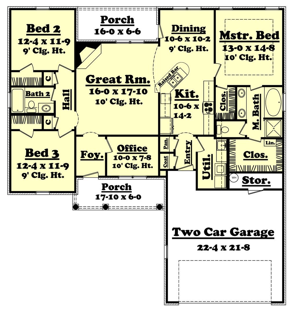 Traditional Style House Plan 3 Beds 2 Baths 1700 Sq/Ft