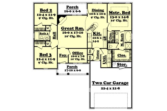 Floor Plan - Main Floor for Traditional House Plan #430-26 - 3 bed, 2 bath