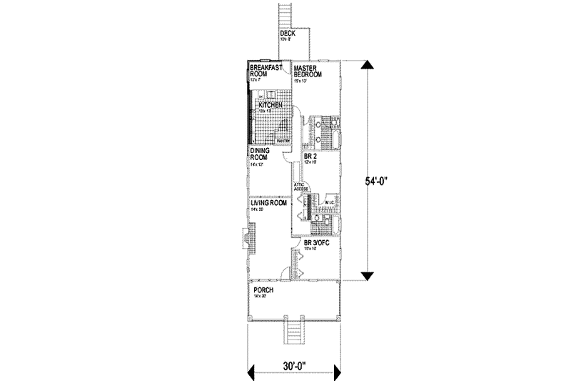 House Blueprint - Floor Plan - Main Floor for Cottage House Plan #30-103 - 3 bed, 2 bath