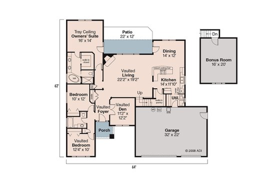 Floor Plan - Main Floor for Craftsman House Plan #124-699 - 3 bed, 2 bath