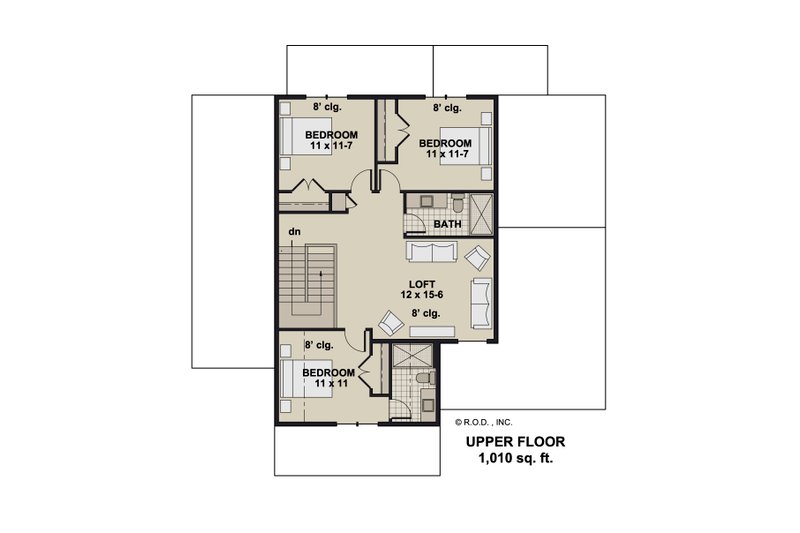 House Design - Floor Plan - Upper Floor for Farmhouse House Plan #51-1360 - 4 bed, 3.5 bath