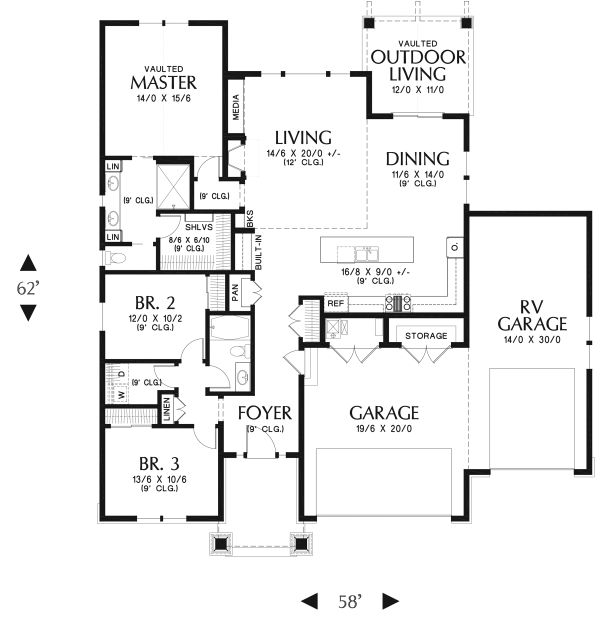 Architectural House Design - Ranch Floor Plan - Main Floor Plan #48-949