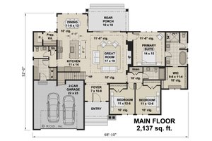 Floor Plan - Main Floor for Farmhouse House Plan #51-1217 - 3 bed, 2.5 bath