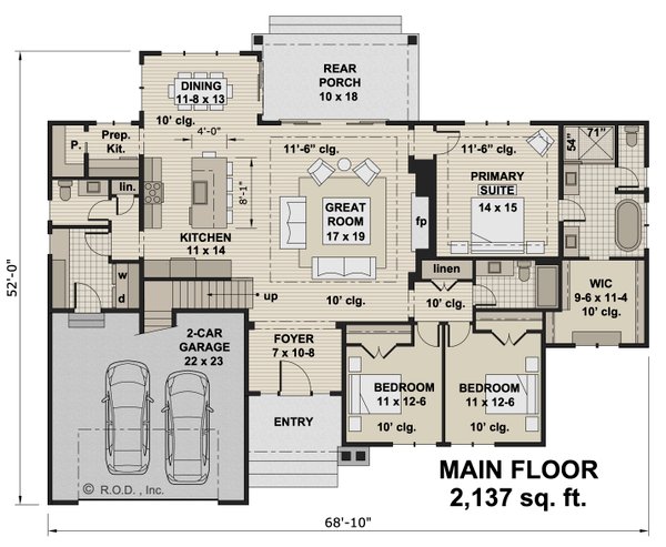 House Blueprint - Farmhouse Floor Plan - Main Floor Plan #51-1217
