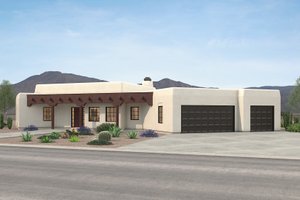 Adobe / Southwestern Exterior - Front Elevation Plan #72-127