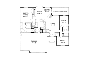 Floor Plan - Main Floor for Mediterranean House Plan #58-214 - 3 bed, 2 bath