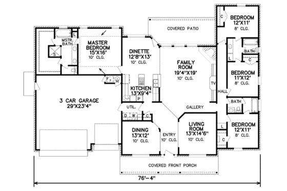 Floor Plan - Main Floor for Country House Plan #65-258 - 4 bed, 3 bath