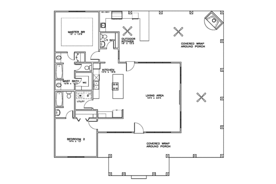 Floor Plan - Main Floor for Country House Plan #8-252 - 2 bed, 2.5 bath