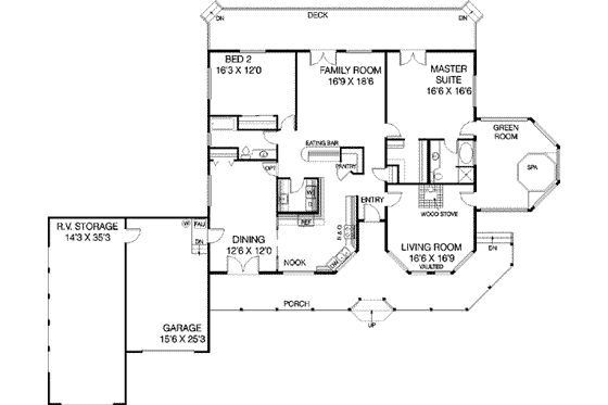 Floor Plan - Main Floor for Country House Plan #60-402 - 2 bed, 2 bath