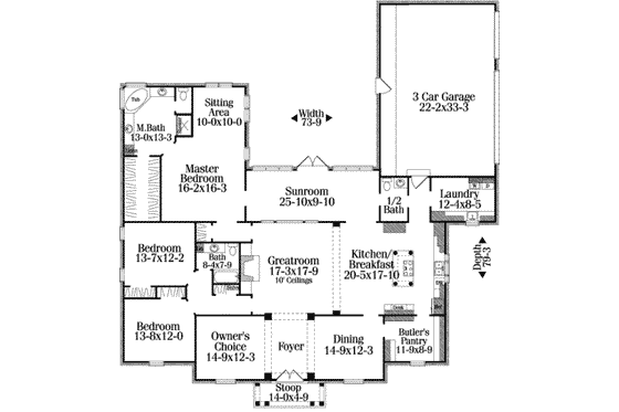 Floor Plan - Main Floor for Colonial House Plan #406-125 - 3 bed, 2.5 bath