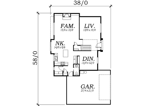 Floor Plan - Main Floor for Colonial House Plan #130-127 - 3 bed, 2.5 bath