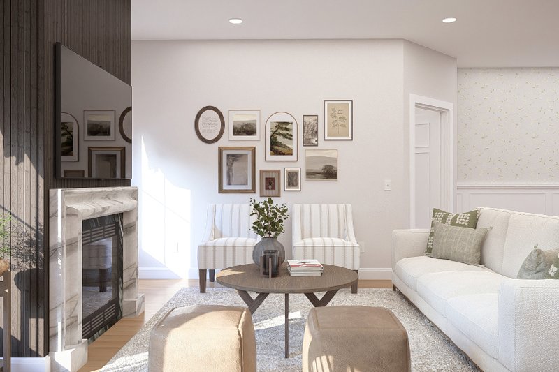 Architectural House Design - Interior - Family Room for Farmhouse House Plan #455-804 - 3 bed, 2 bath